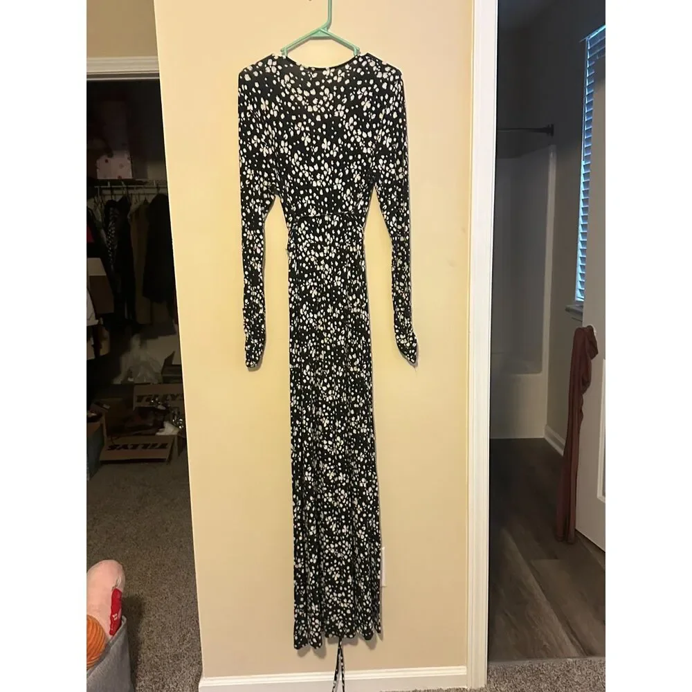 Free People Long Sleeve V-Neck Wrap Maxi Dress Animal Print Size 6